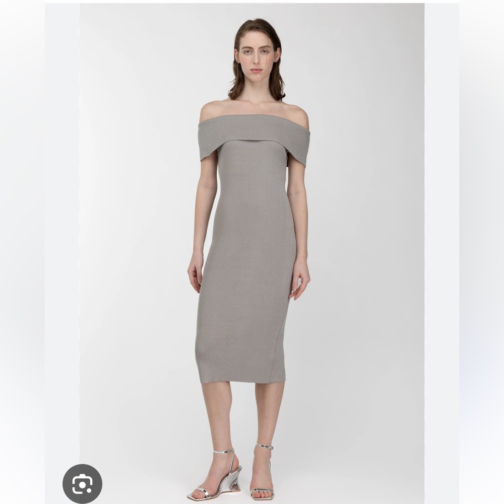 Oak + Fork Gray Off-Shoulder Midi Dress